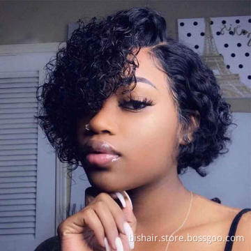 Real Human Hair Curly Hair Bob Wig 4x4 Front Lace Wig Short Wave Band Elastic Lace Front Lace Wig Natural Black Smooth Hair